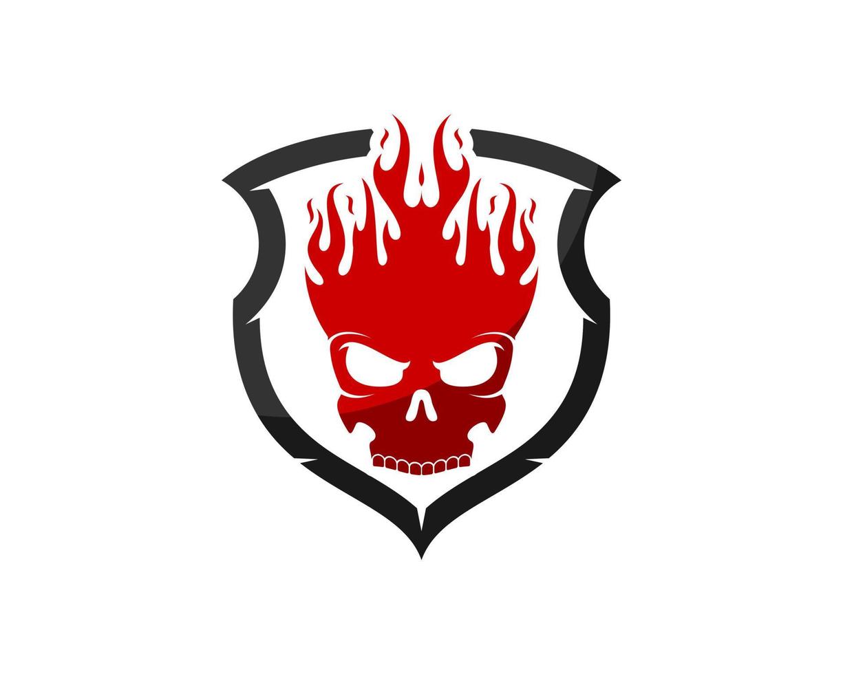 Abstract shield with skull and hair fire inside vector