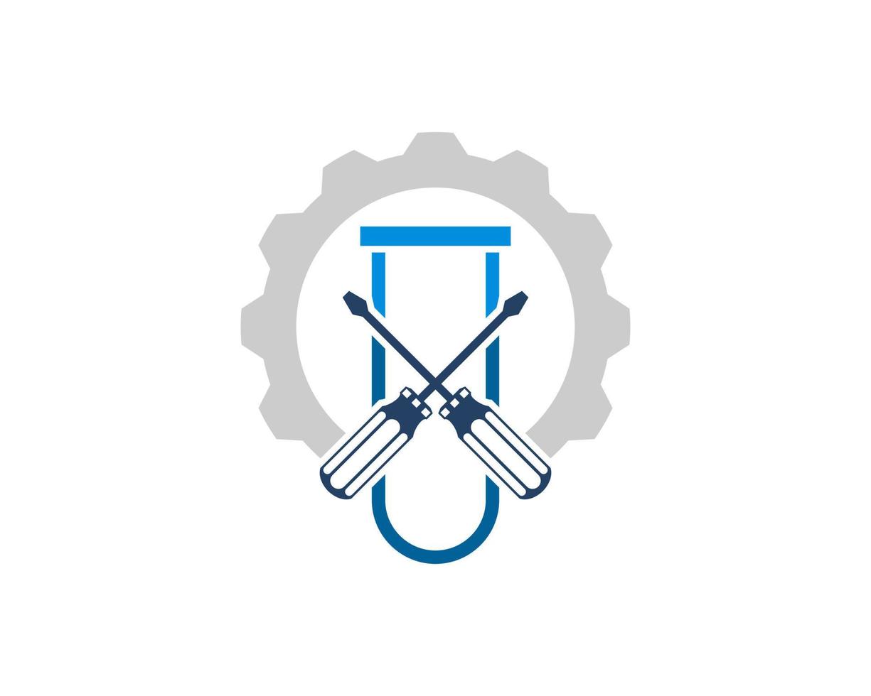 Simple bottle laboratory with cross screwdriver and gear vector