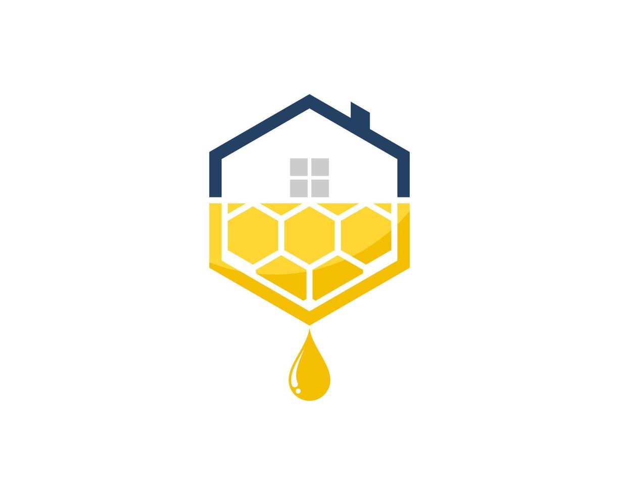 Hexagonal house shape with abstract bee hive above vector