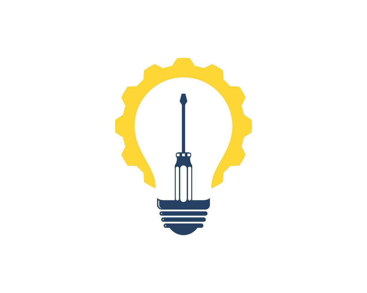 Simple electrical bulb with gear and screwdriver inside vector