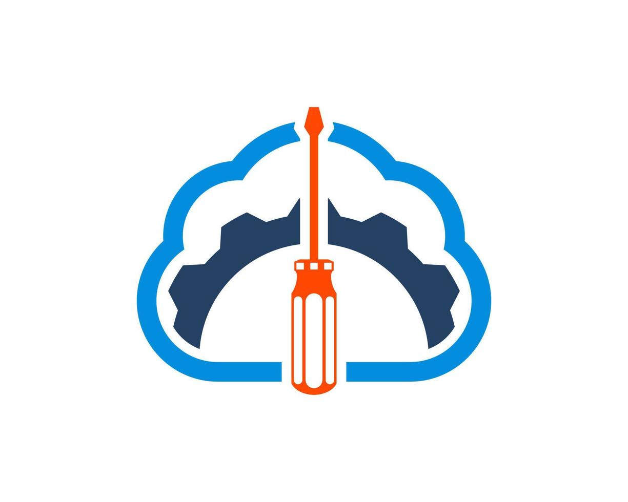 Simple cloud with mechanical gear and screwdriver inside vector