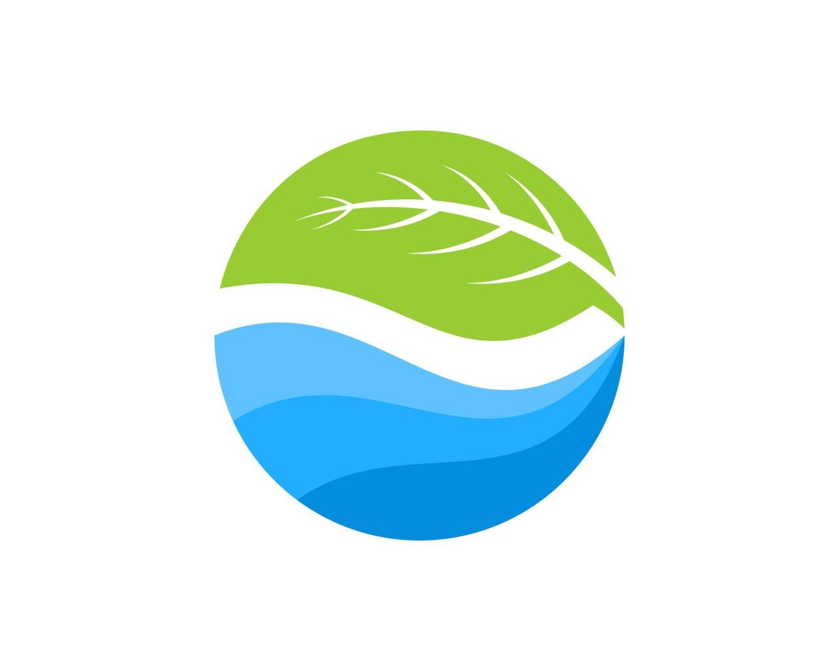 Circle shape with abstract wave with half nature leaf vector