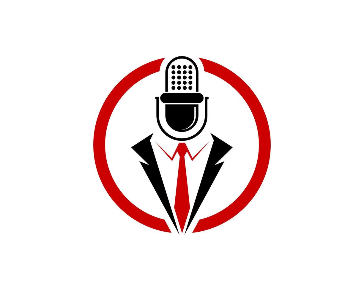 Circle shape with podcast microphone and tuxedo vector