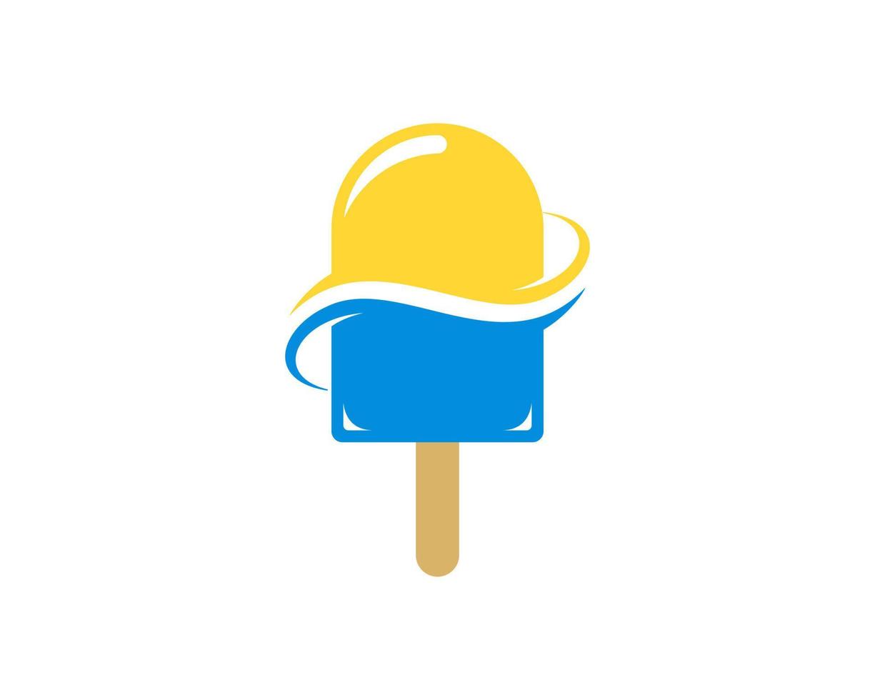 Blue and yellow ice cream with swoosh inside vector