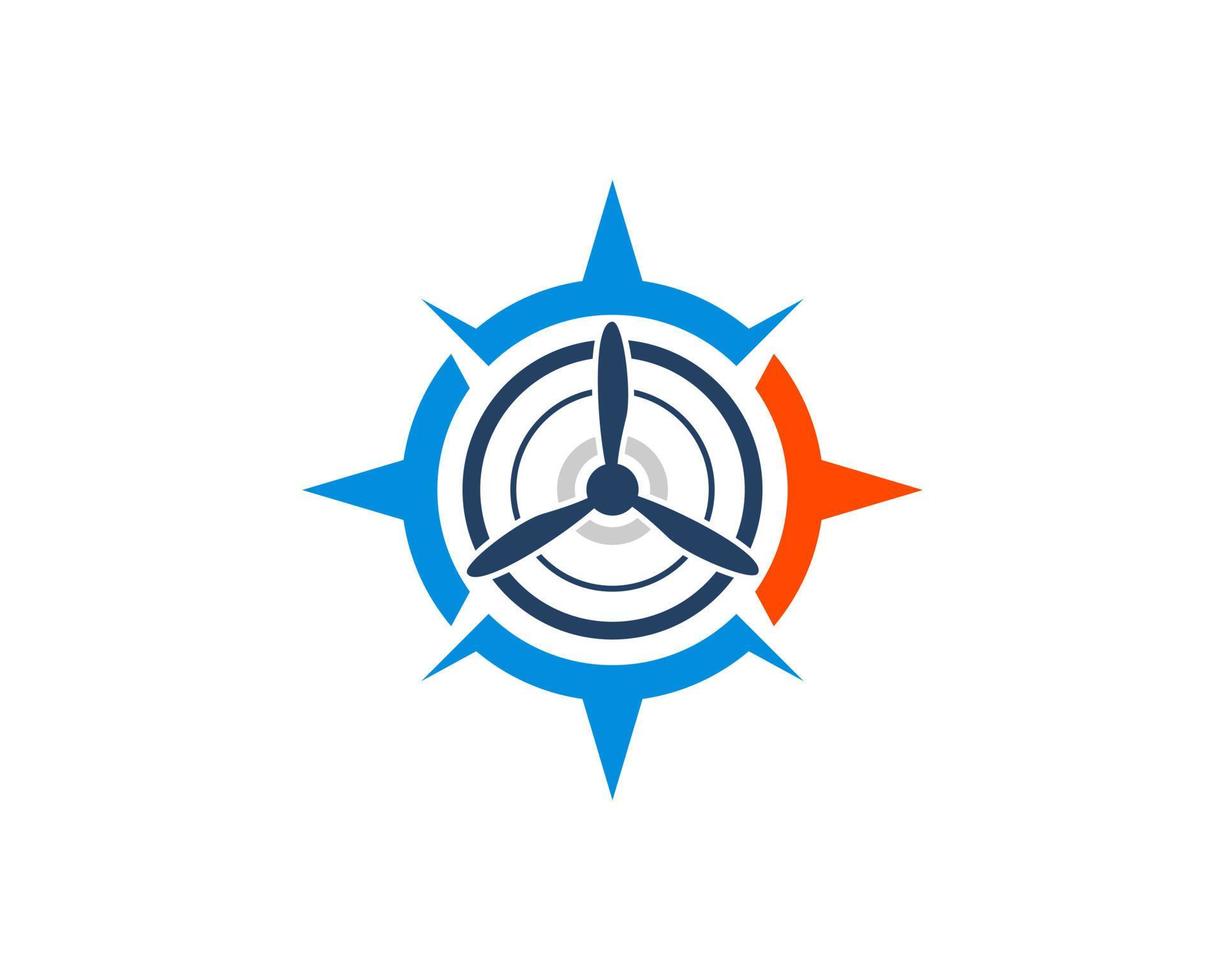 Abstract compass with propeller airplane inside vector