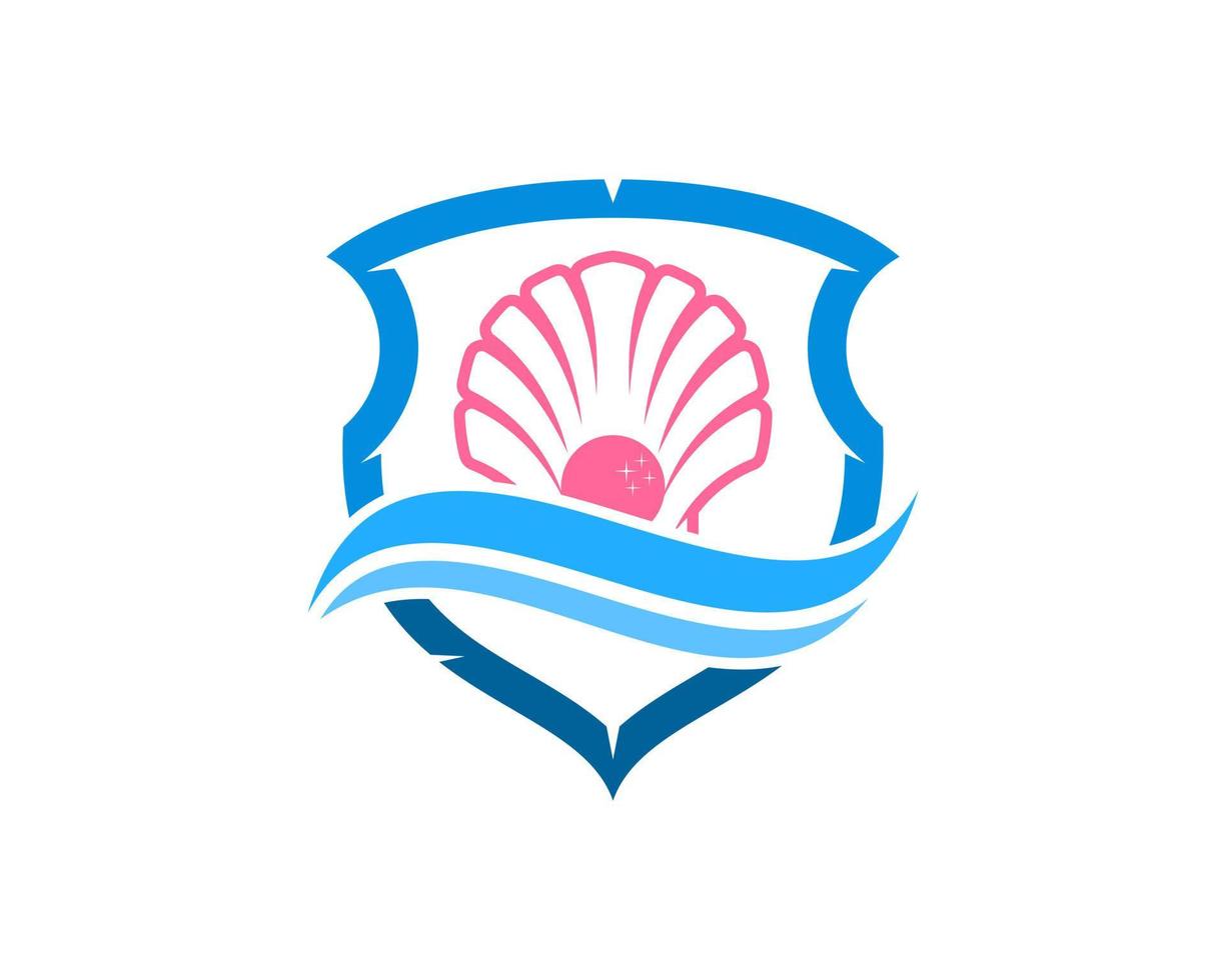 Shield with abstract beach wave and clams inside vector