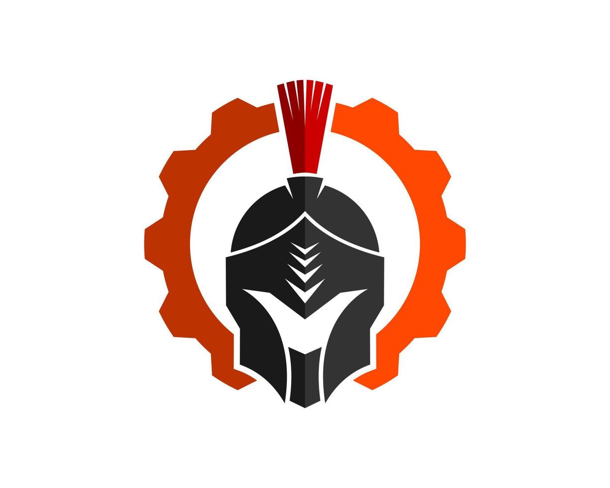 Mechanical gear with spartan helmet inside vector