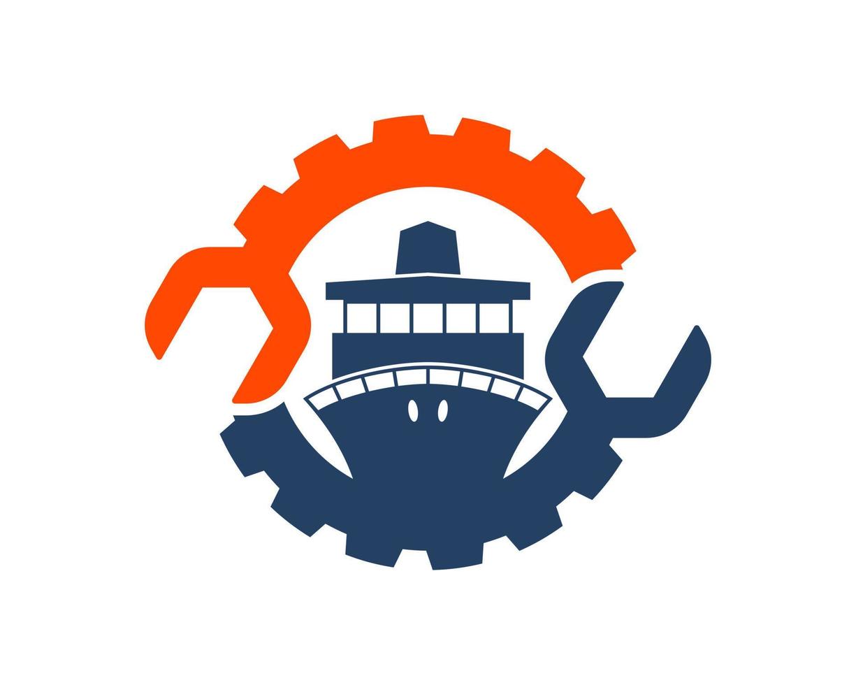 Gear with repair wrench and cruise ship inside vector
