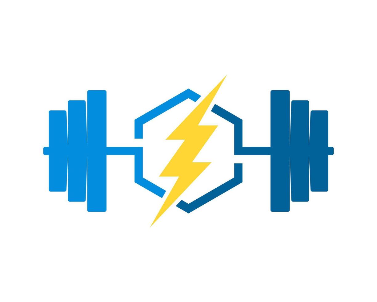 Gym barbell with hexagonal shape and electrical lightning inside vector