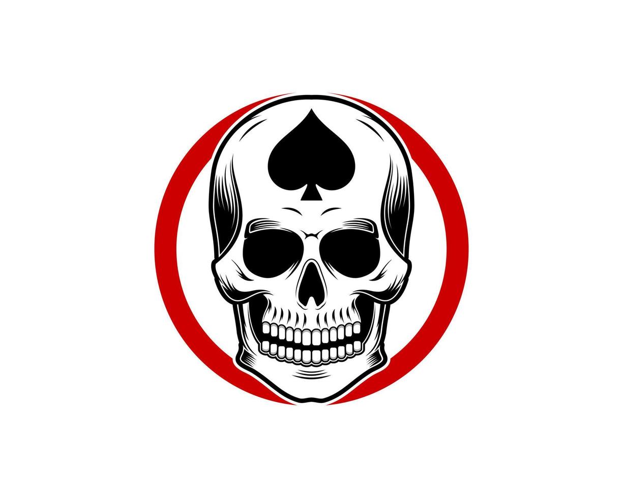 Circle shape with skull head and spade inside vector