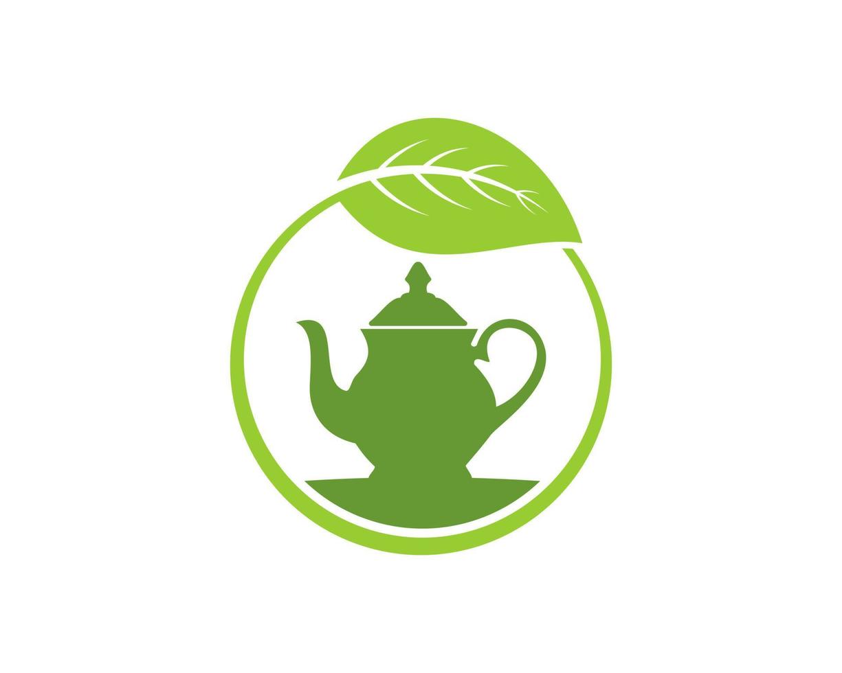 Circular nature leaf with tea pot inside vector