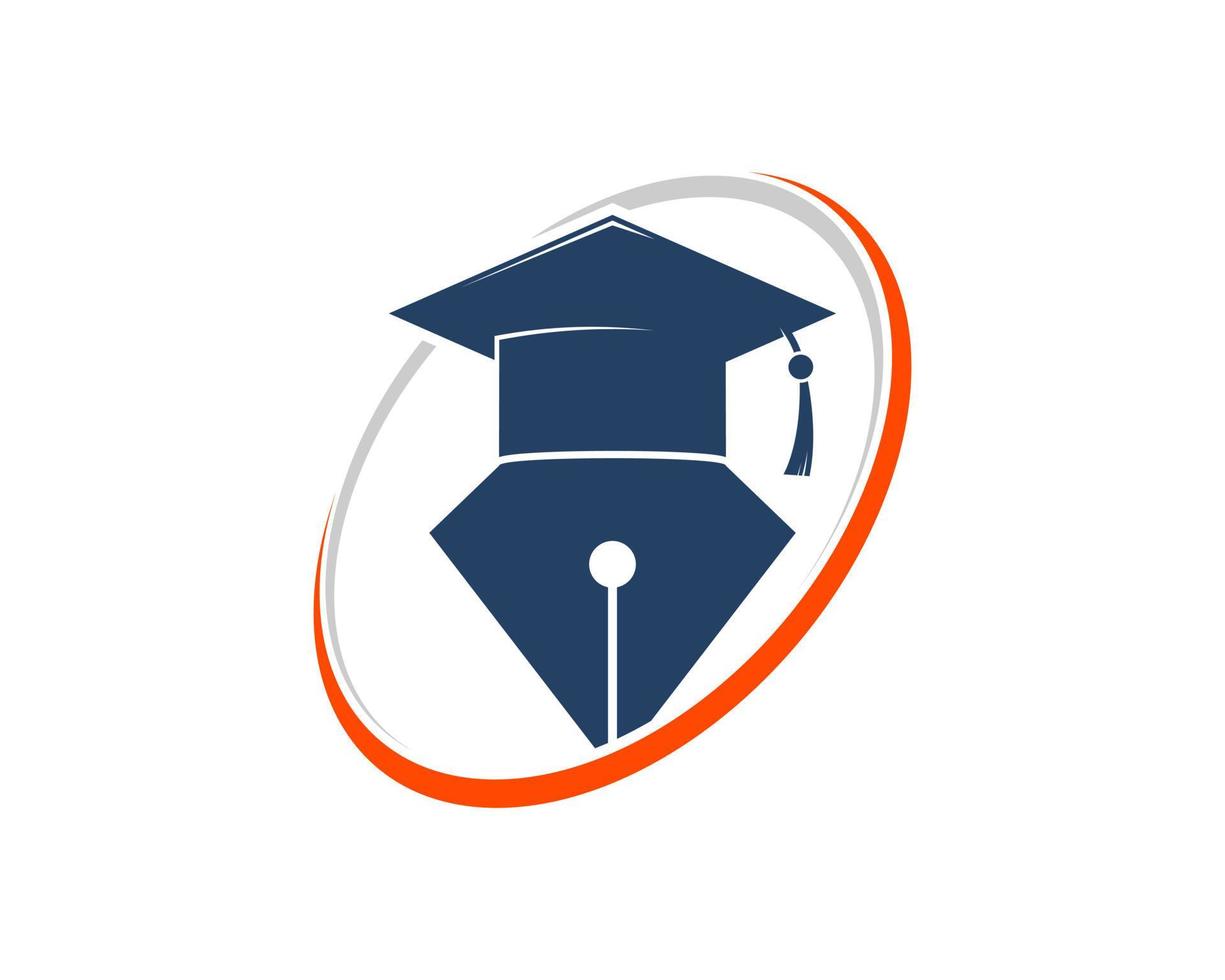 Pen writer with graduation hat and oval swoosh vector