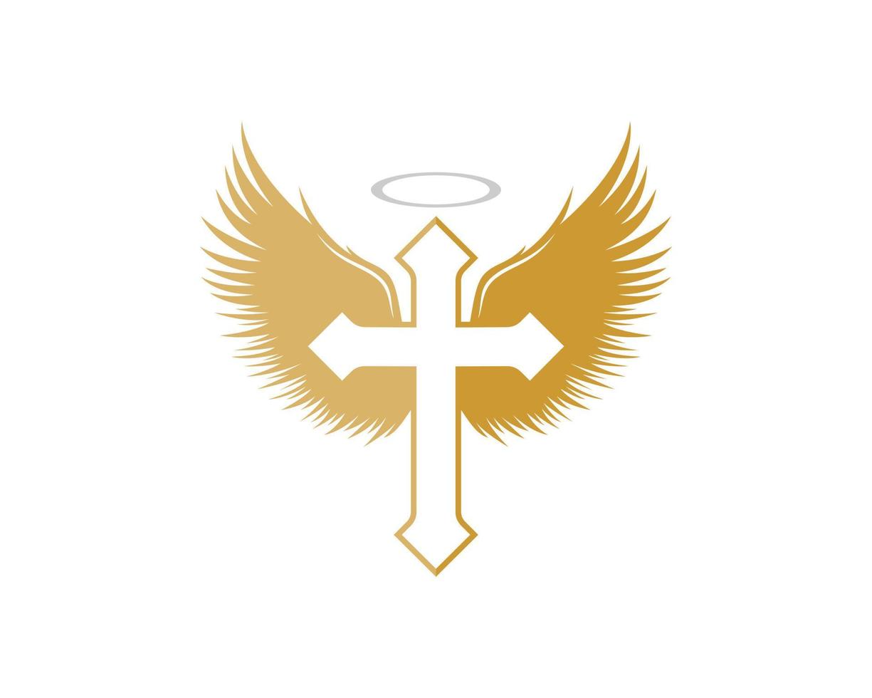 Religion cross with wings and hollow on the top vector