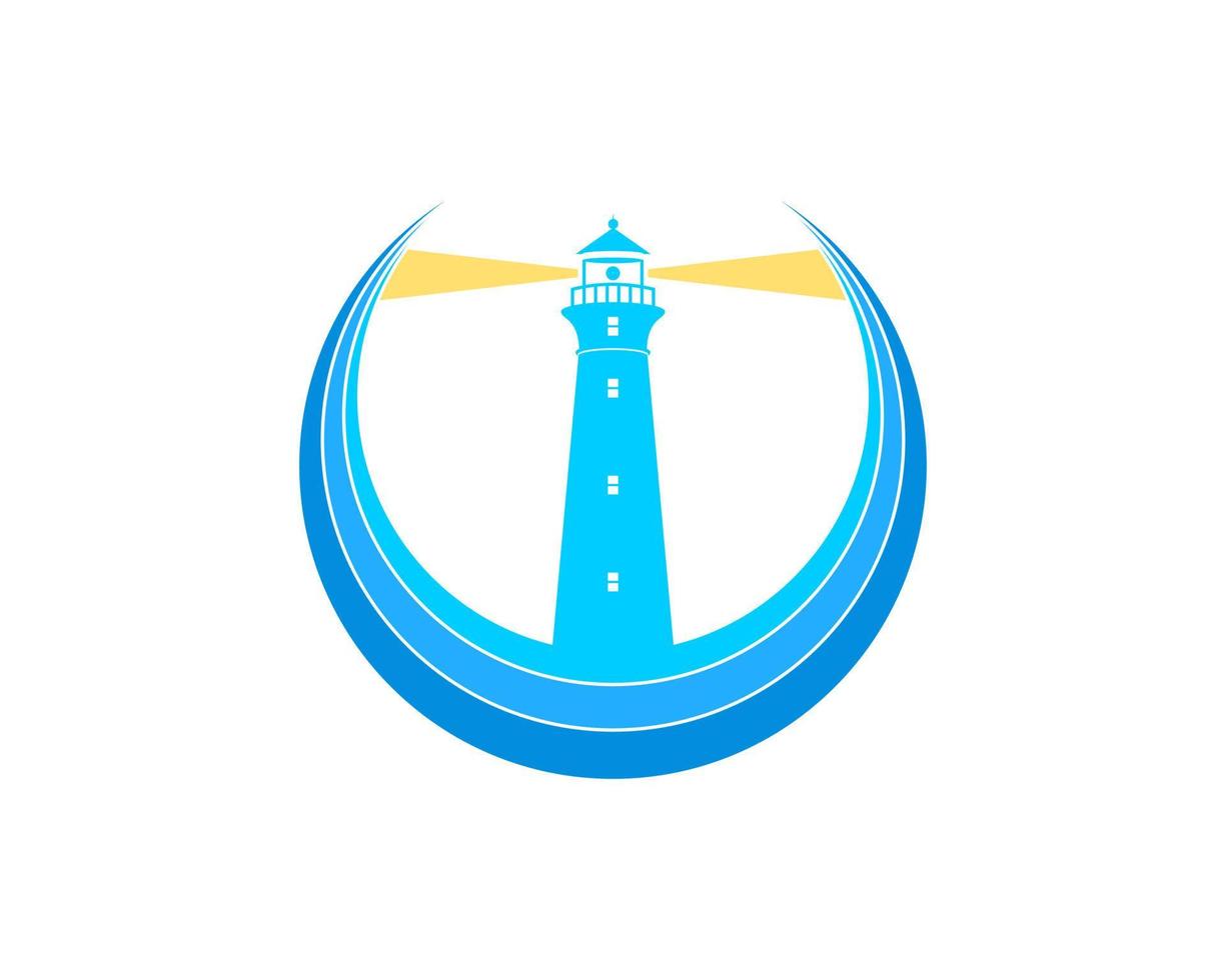 Circle beach wave with lighthouse inside vector
