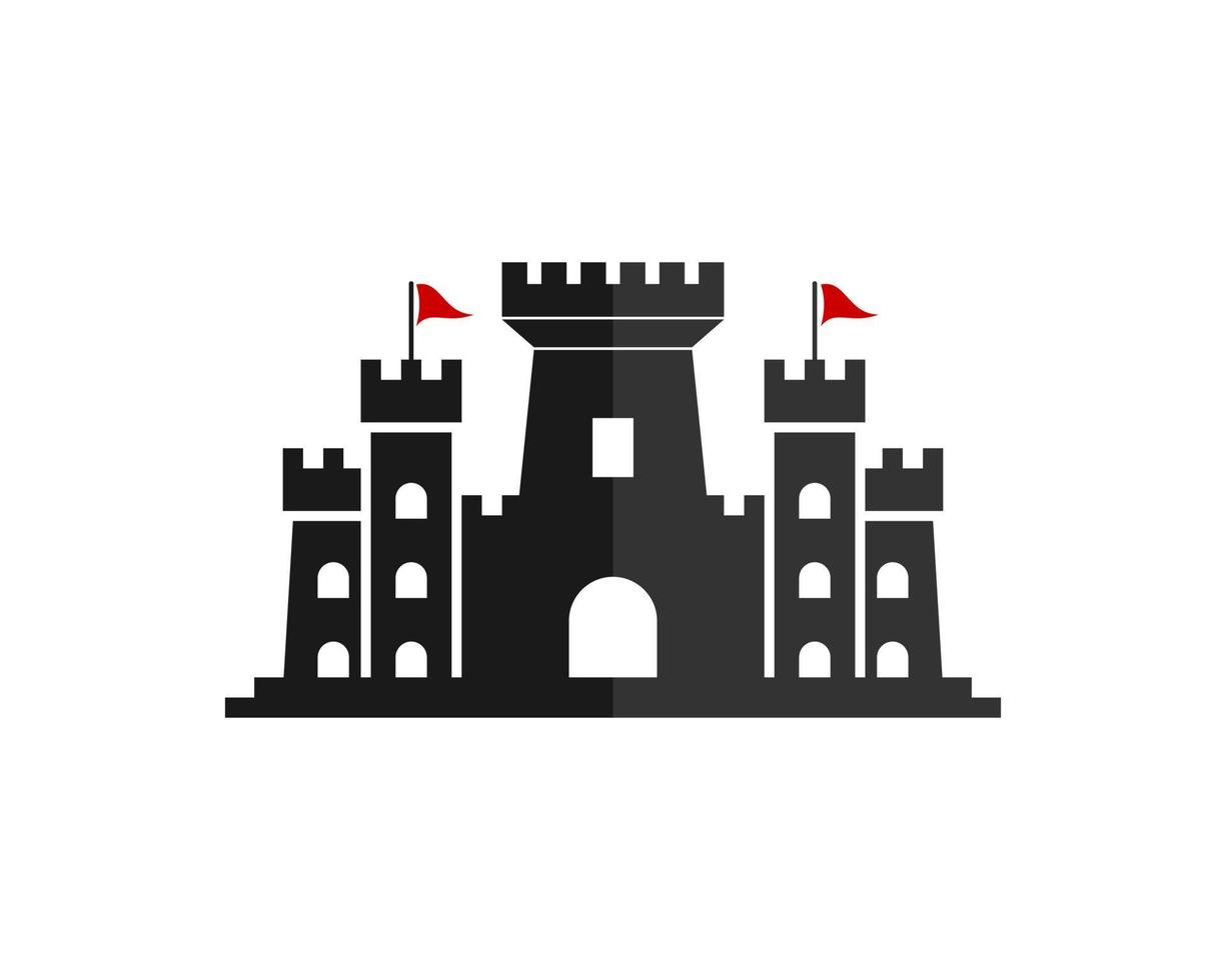 Ancient fortress with red flag on the top vector