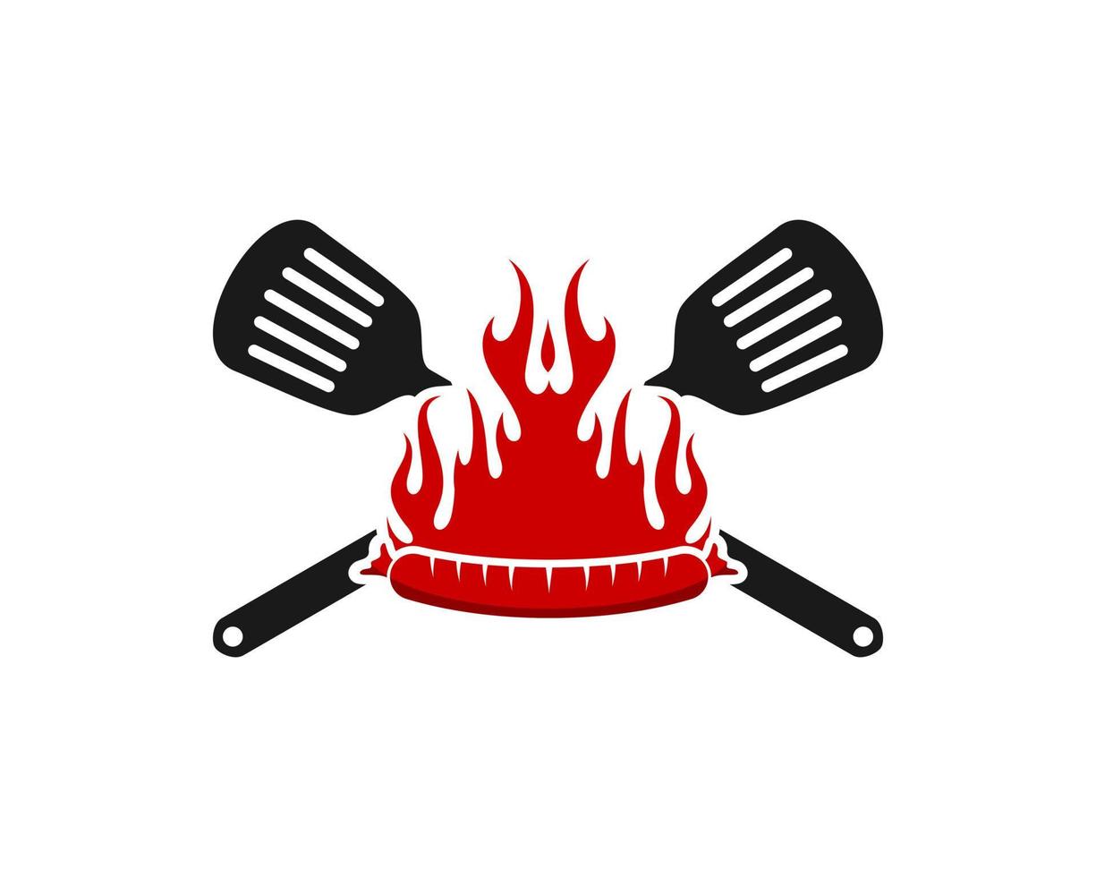 Cross spatula with sausage and fire on the top vector