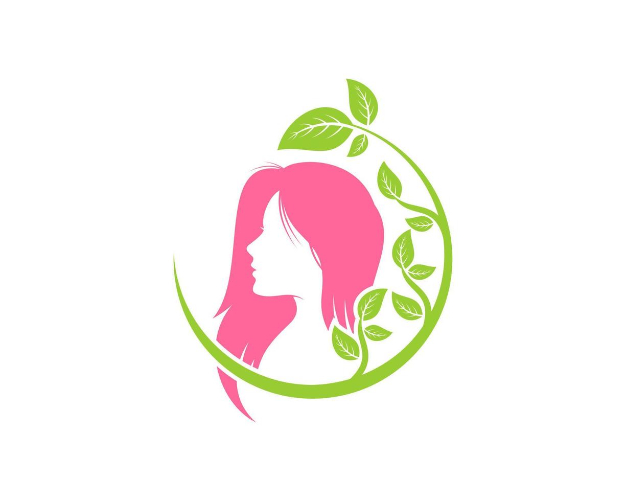 Circular nature leaf with beautiful women inside vector