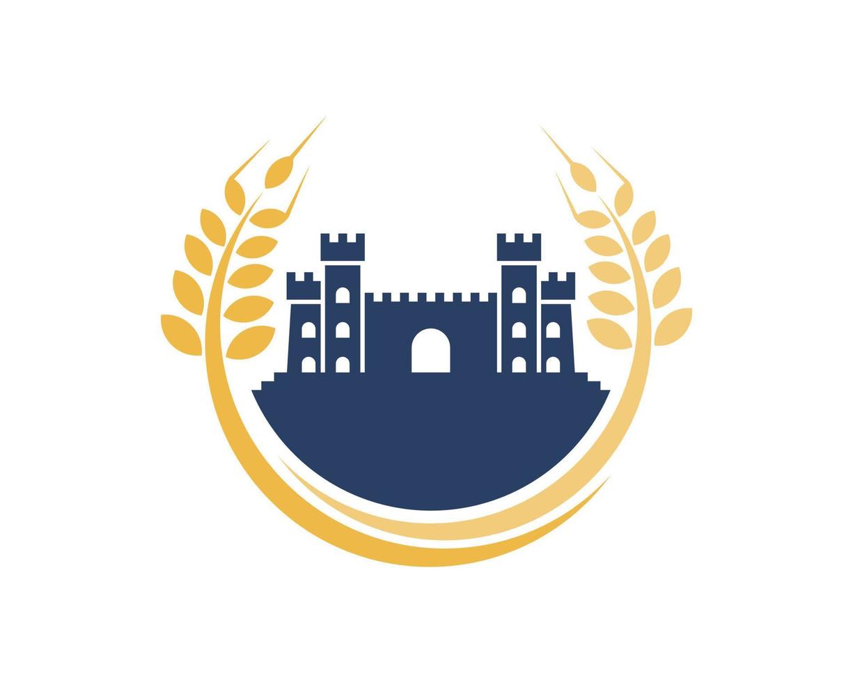 Circular wheat with ancient fortress inside vector