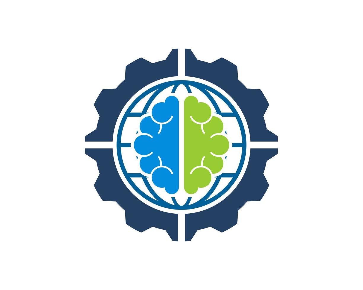 Mechanical gear with abstract globe and brain inside vector