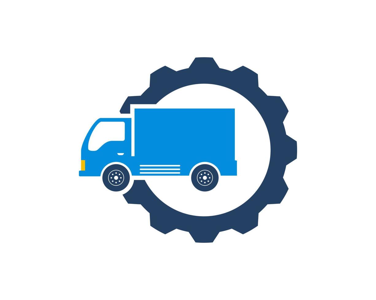 Mechanical gear with delivery truck box inside vector