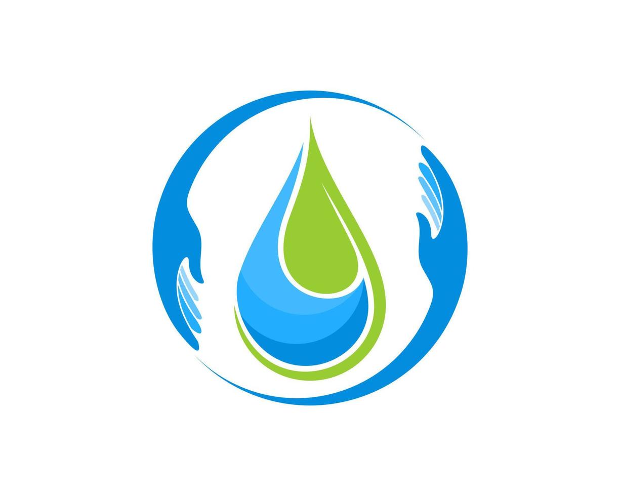 Circular hand care with water drop and nature leaf vector