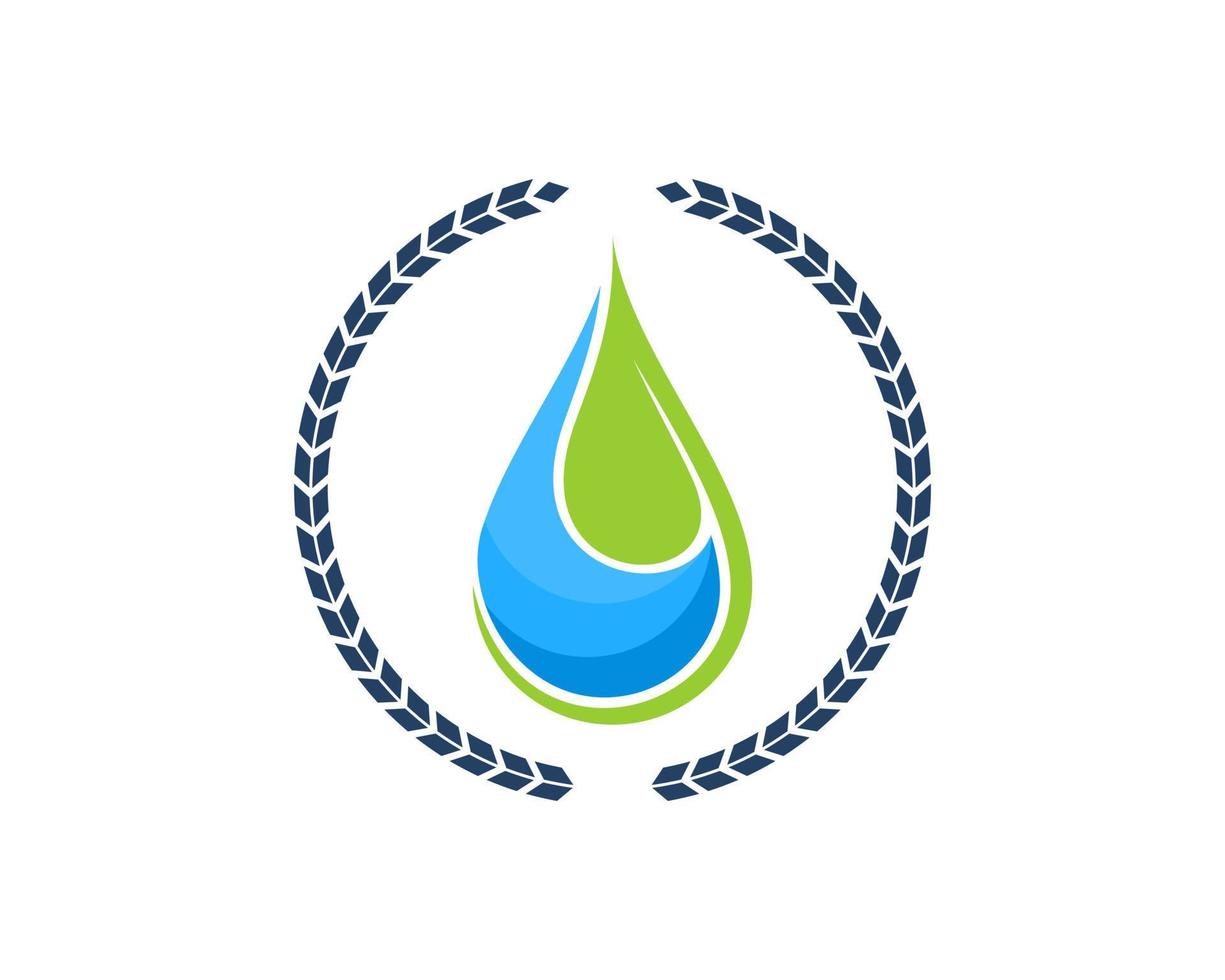 Circular wheat with water drop with half of leaf inside vector
