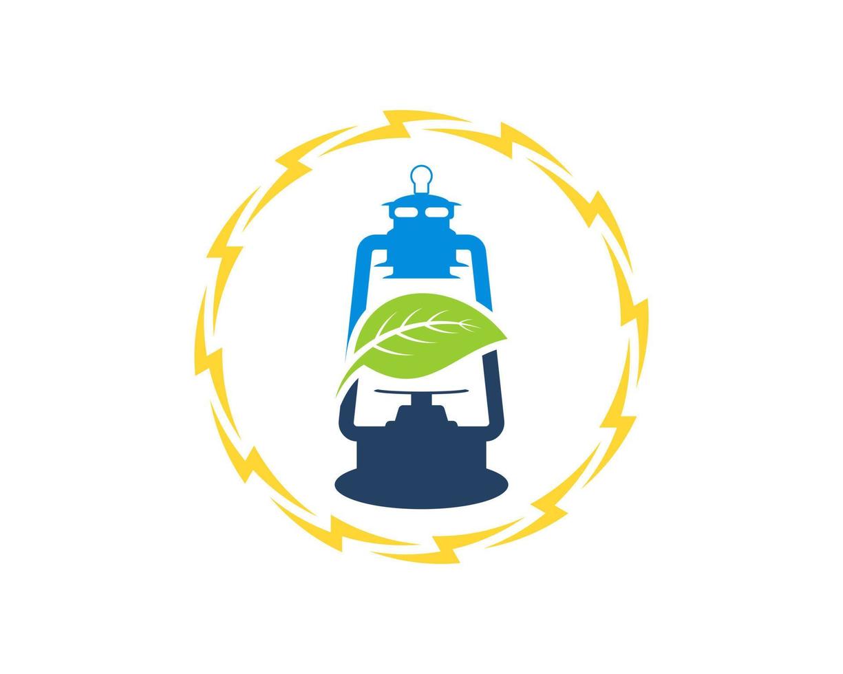 Circular electrical lightning with lantern and leaf vector