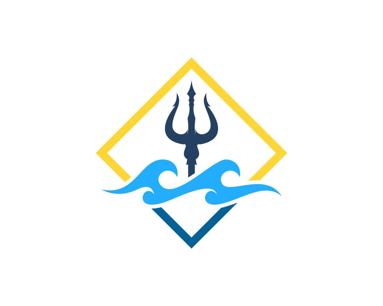 Square shape with abstract beach wave and trident vector