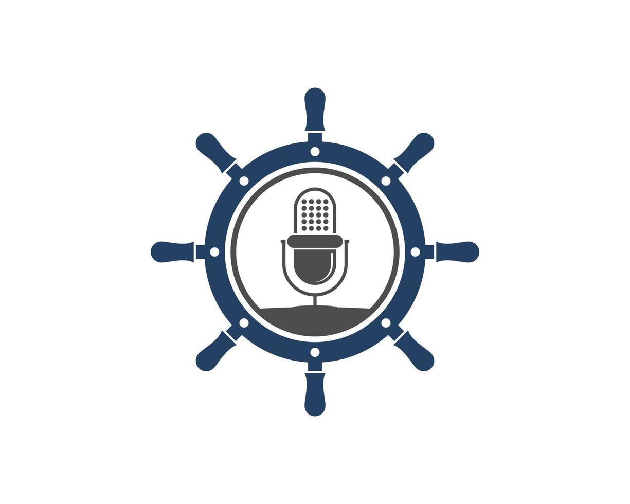 Volante de barco con micrófono podcast en el interior vector