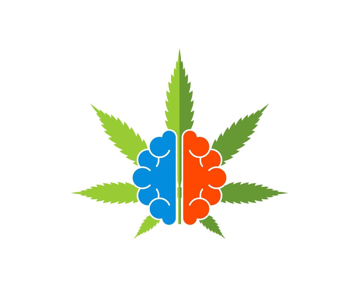 Green cannabis leaf with abstract brain inside vector