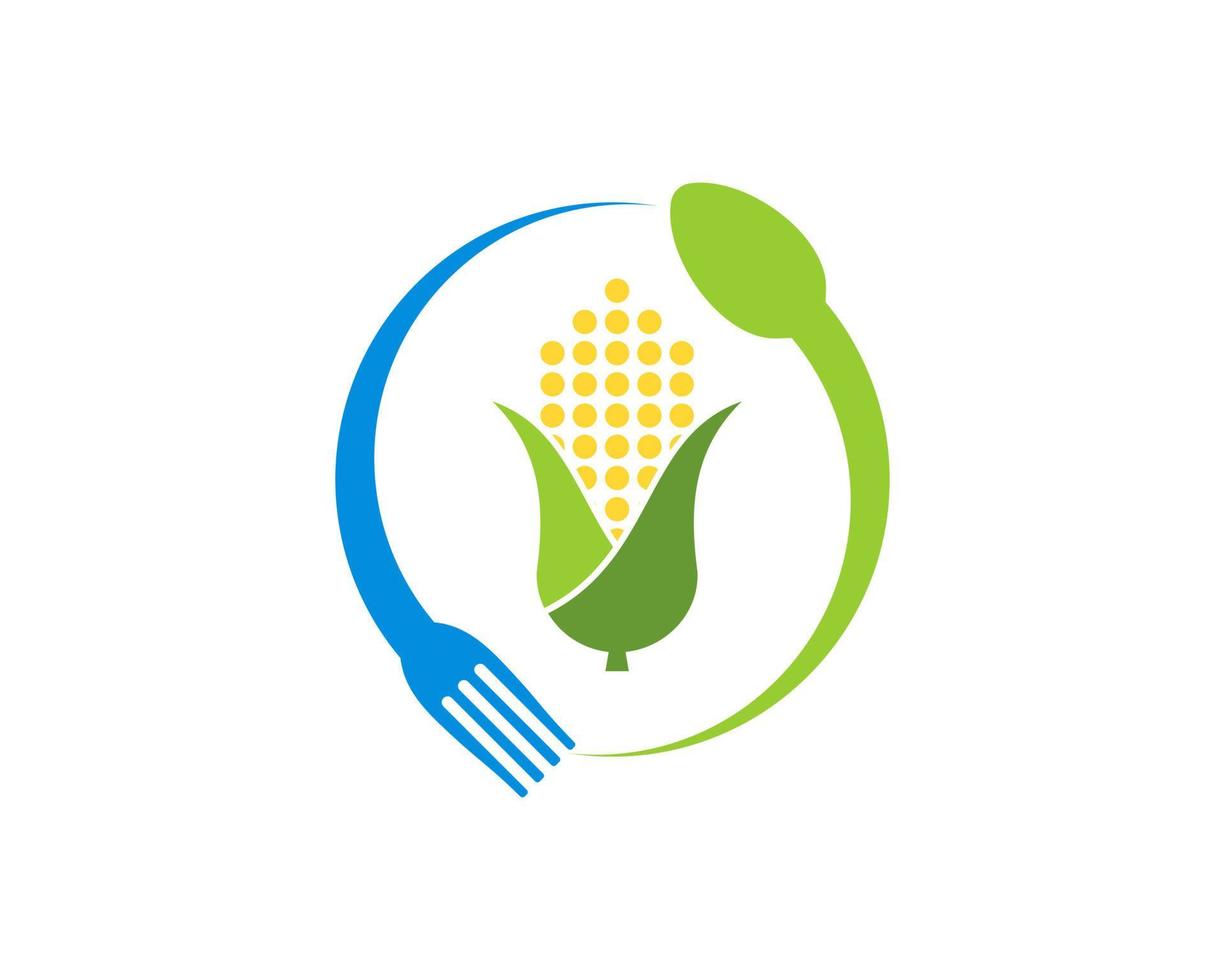 Upside down fork and spoon with corn inside vector
