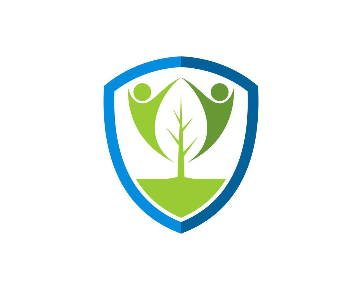 Protection shield with nature leaf and people inside vector