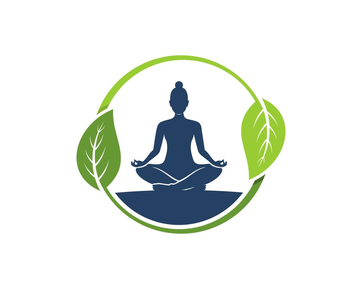 Circular leaf with women yoga inside vector