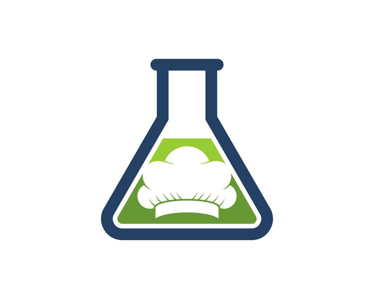 Triangle bottle laboratory with green liquid and chef hat inside vector