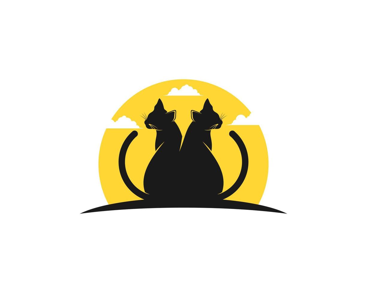 Twin black cat with yellow sunset behind vector