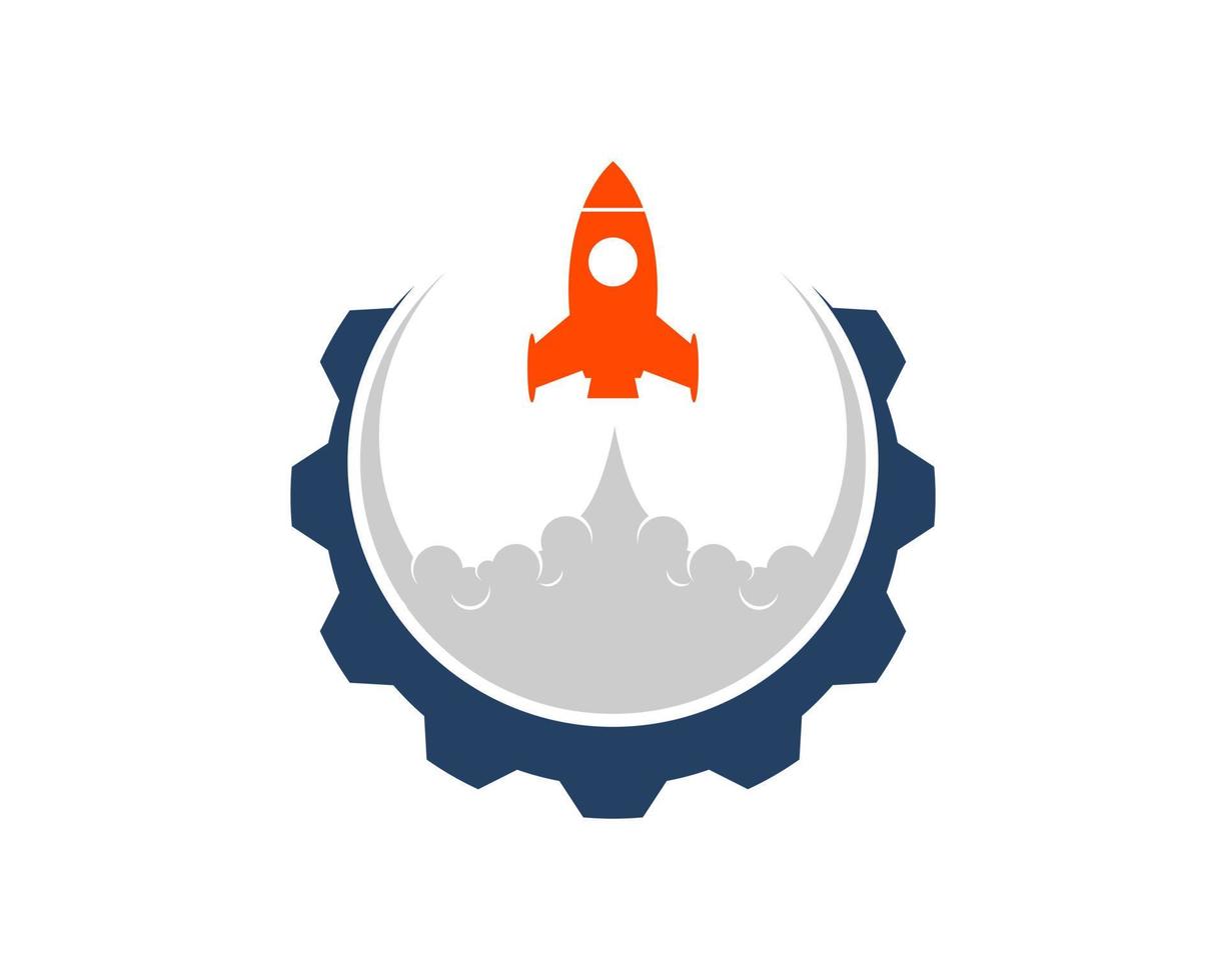 Mechanical gear with rocket gliding inside vector