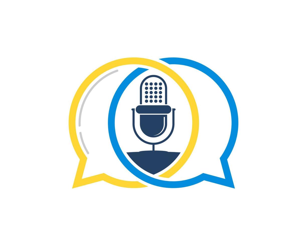 Simple bubble chat with with podcast microphone inside vector