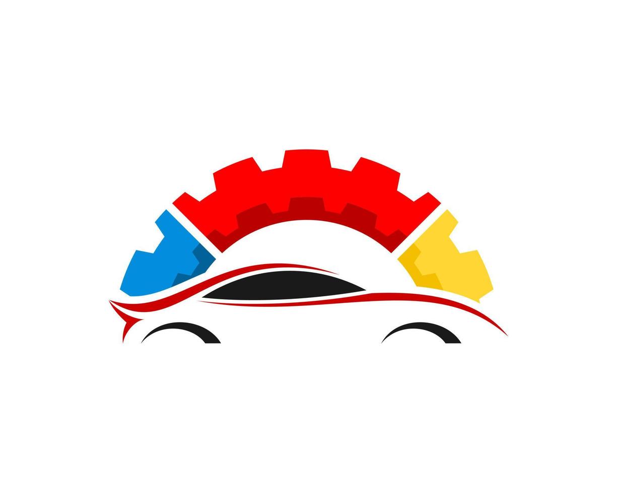 Sports car outline with rainbow gear on the top vector