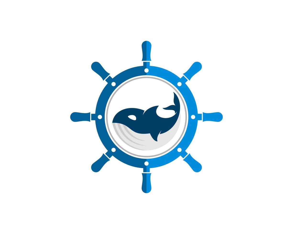 Ship steering wheel with whale inside vector