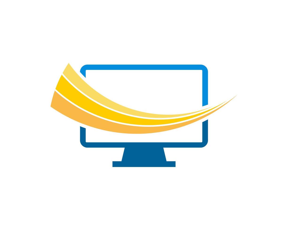 LED television with three abstract swoosh inside vector
