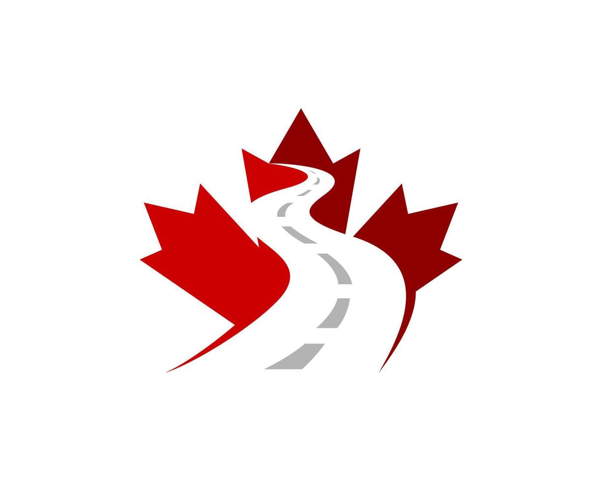 Red maple leaf with winding road inside vector