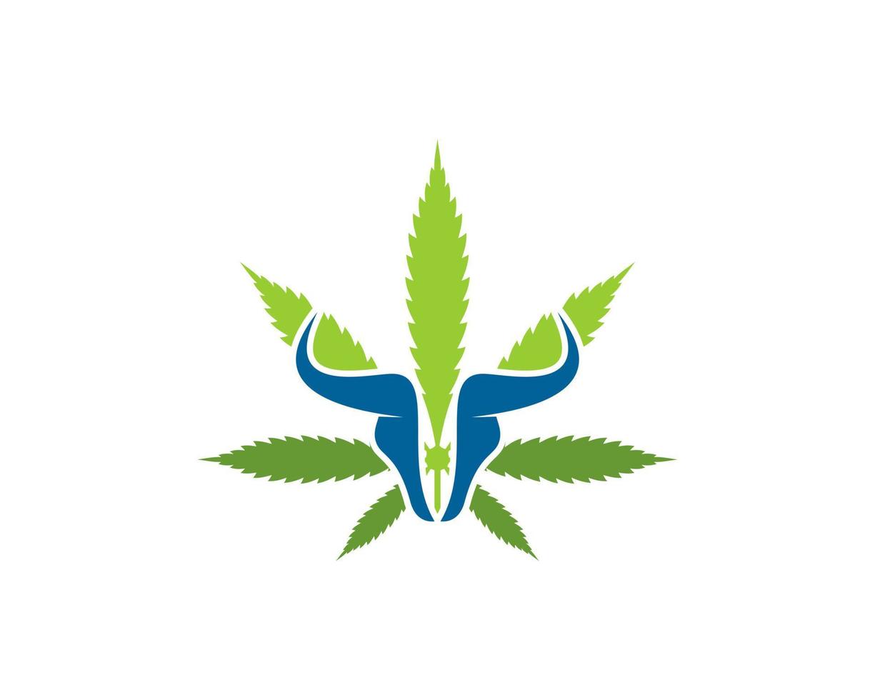 Green cannabis leaf with abstract bull head inside vector