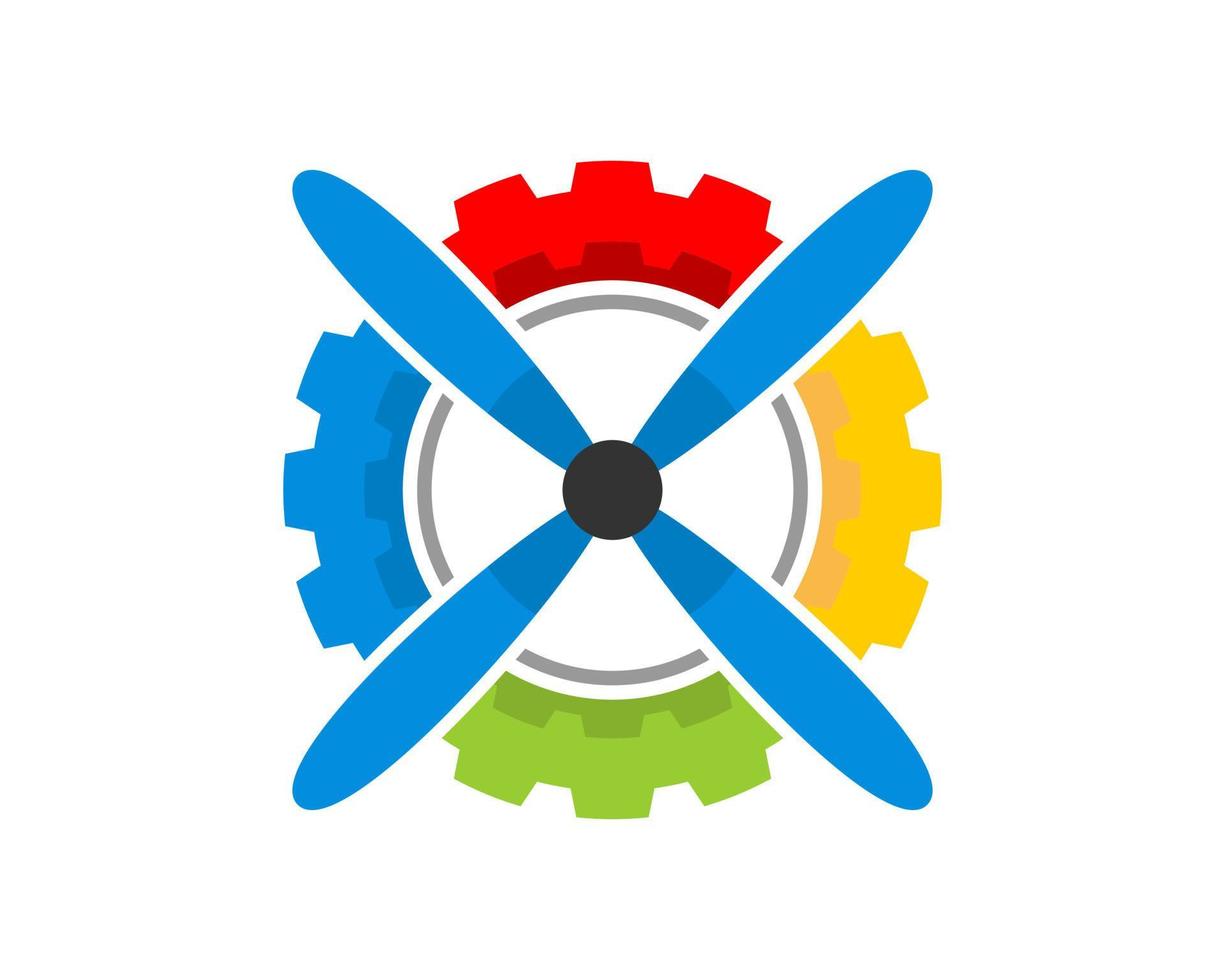 Rainbow mechanical gear with air plane propeller inside vector