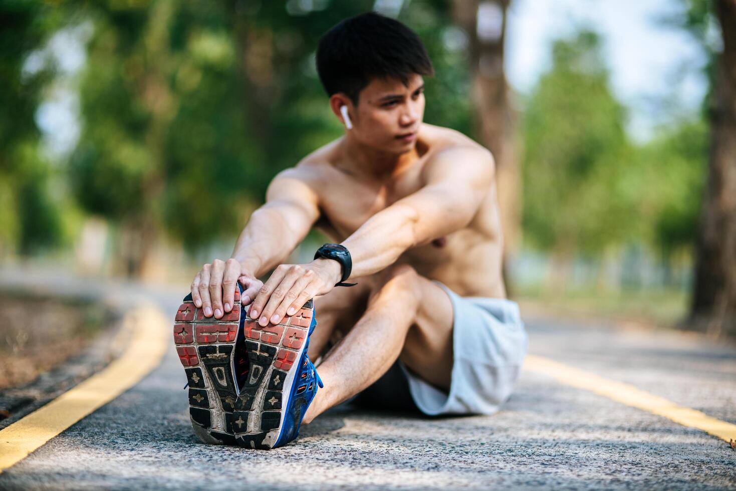 Men warm up before and after exercising photo