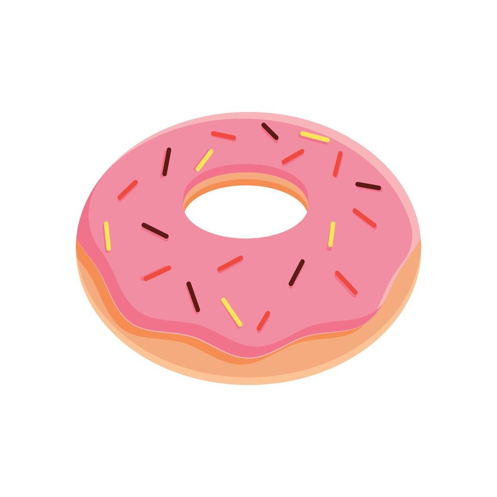 Vector illustration of delicious donut in colored glaze on a white background. Food concept. Design for menu, cafe decorations, delivery box.