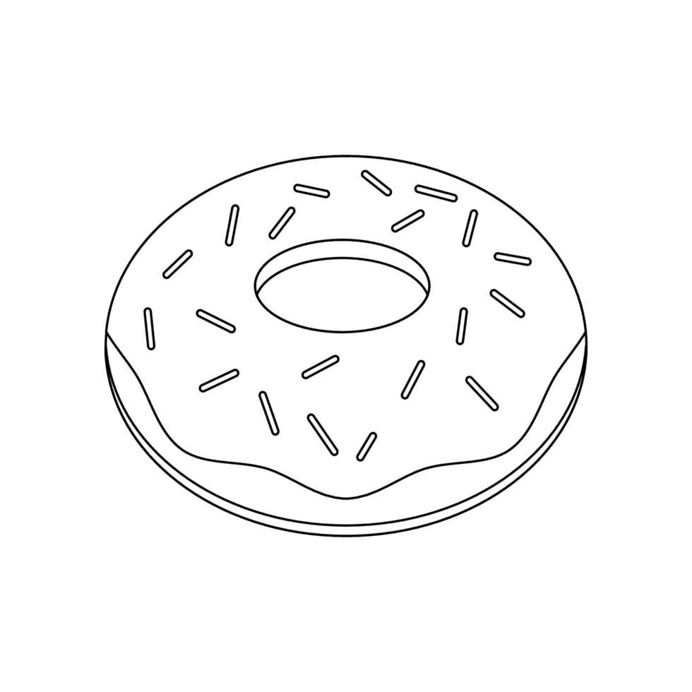 Delicious donut in colored glaze on a white background. Food concept. Design for menu, cafe decorations, delivery box. Vector outline illustration.