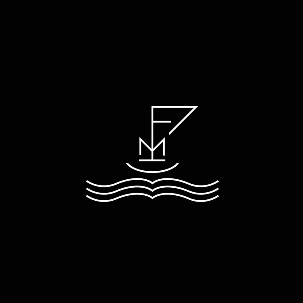 el diseño del logotipo de las iniciales fm forma un barco moderno y elegante vector