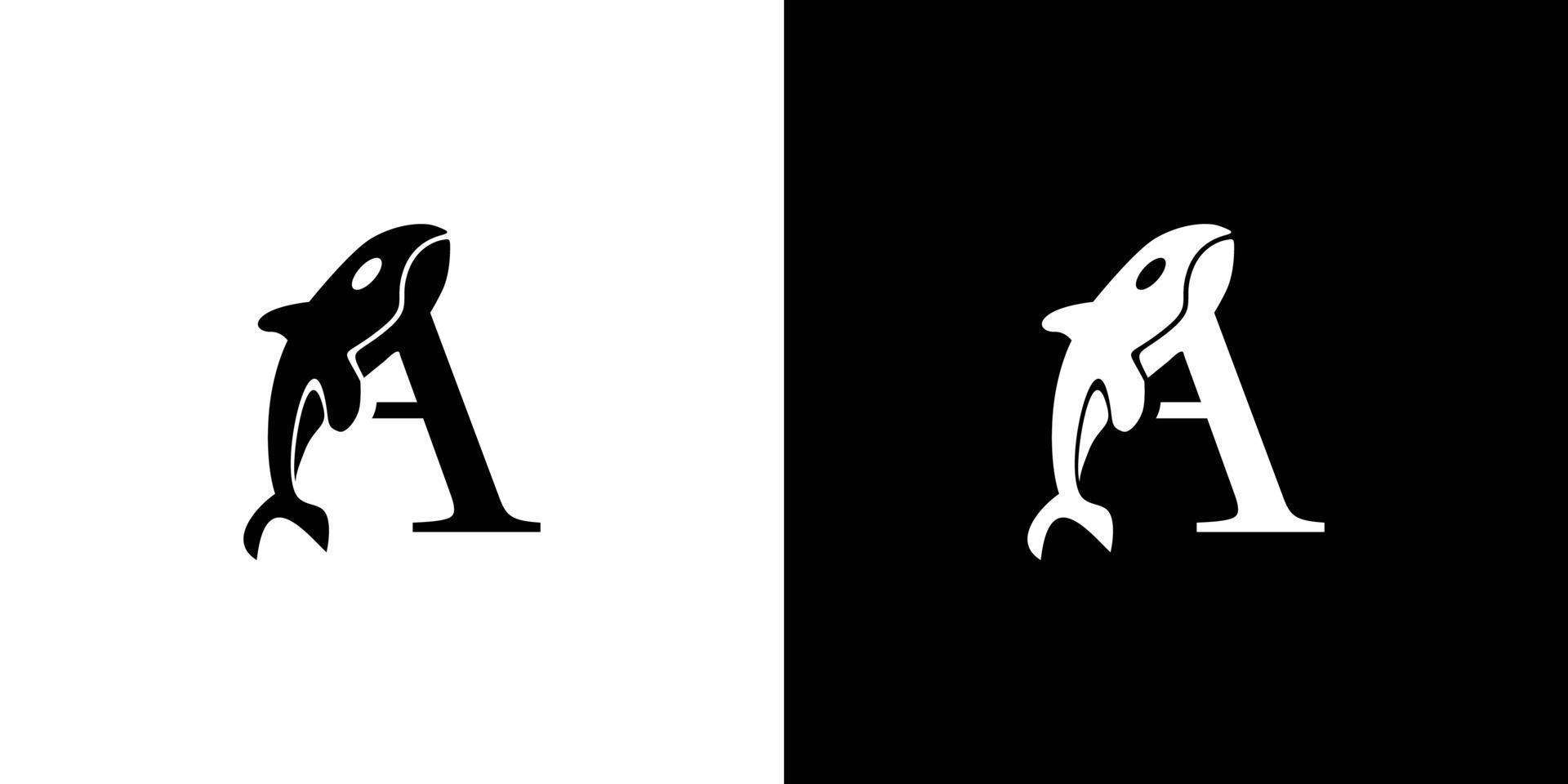 Letra moderna y atractiva de un diseño de logotipo de ballena inicial vector