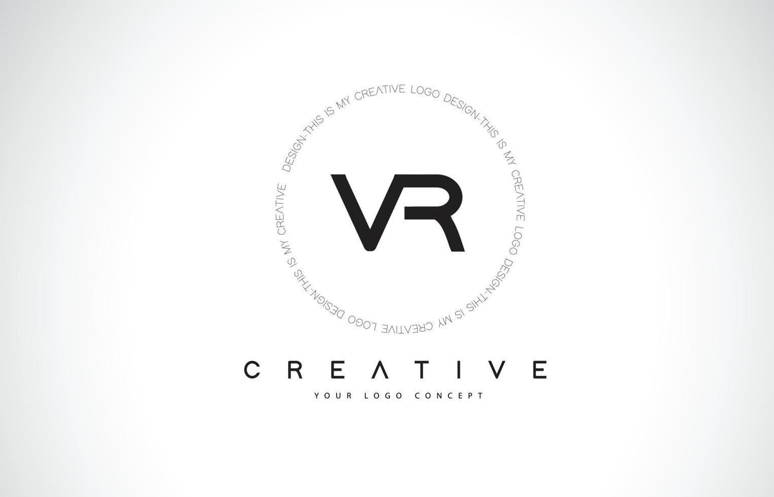 Diseño de logotipo vr vr con vector de letra de texto creativo en blanco y negro.