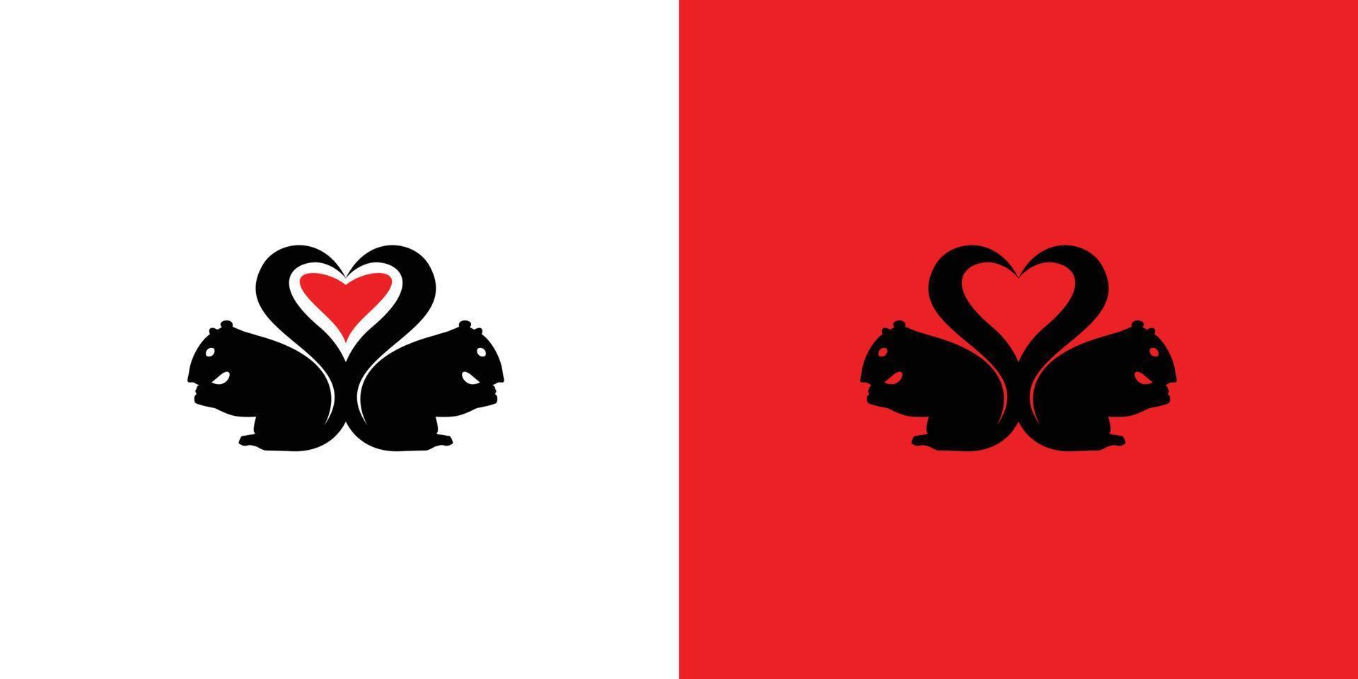 The squirrel logo loves each other is simple and cheerful vector